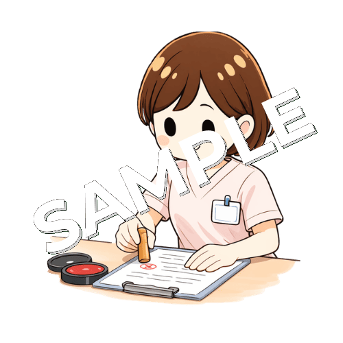 印鑑を押す女性看護師のイラスト