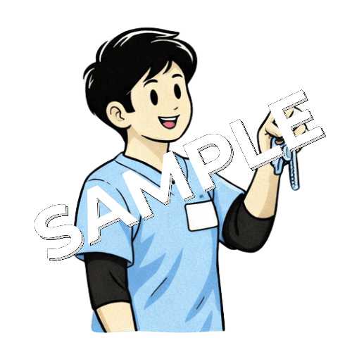 院の鍵を手に持っている男性柔道整復師のイラスト