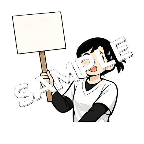 プラカードを持った焦っている表情の女性あん摩マッサージ指圧師のイラスト