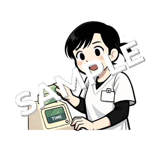 タイムカードを押す女性あん摩マッサージ指圧師のイラスト