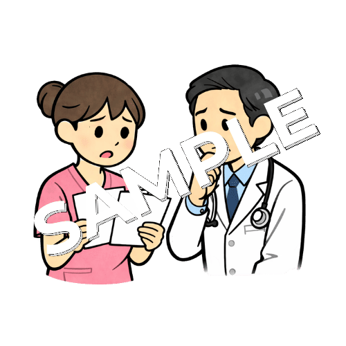 血圧結果を医師へ報告する女性看護師のイラスト