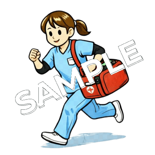 スポーツ救急バッグを肩に掛けて走っている女性柔道整復師のイラスト