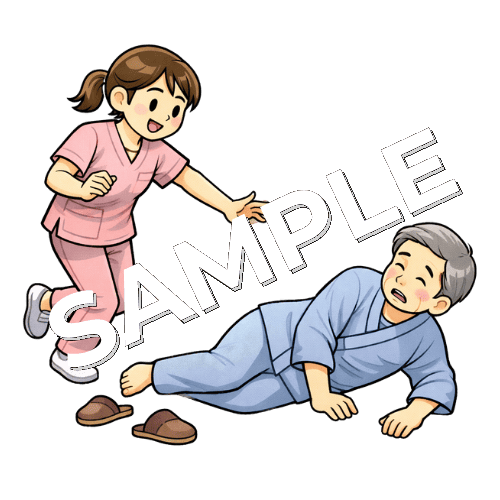転倒した患者に駆け寄る女性看護師のイラスト