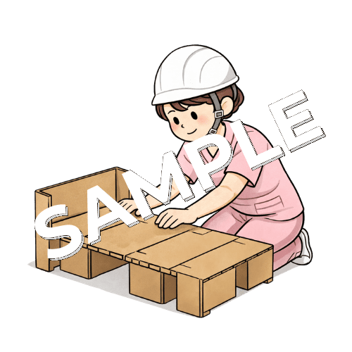 避難所で段ボールベッドを設営する女性看護師のイラスト