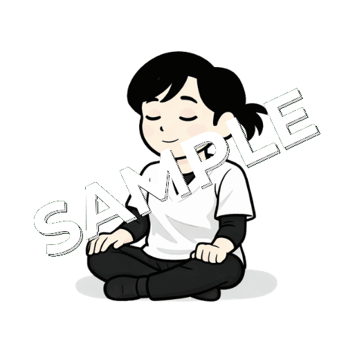 目を閉じて座って休んでいる女性あん摩マッサージ指圧師のイラスト