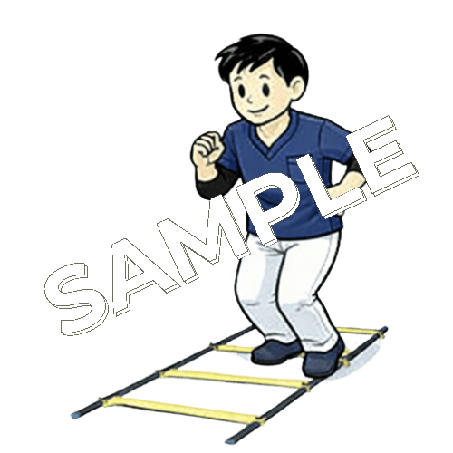 ラダーの上でステップを踏んでいる男性理学療法士のイラスト