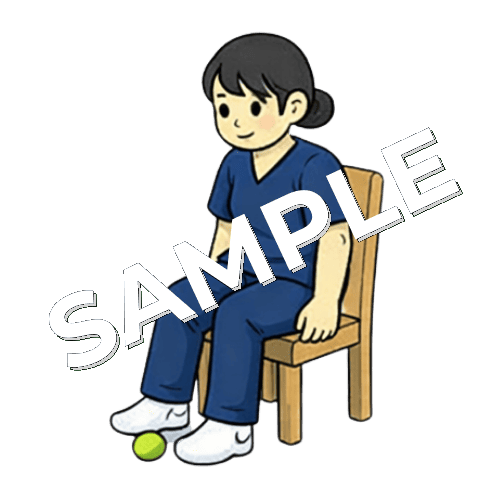 テニスボールを足裏で踏んでいる女性理学療法士のイラスト