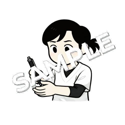 ペンを持ち替えている女性あん摩マッサージ指圧師のイラスト