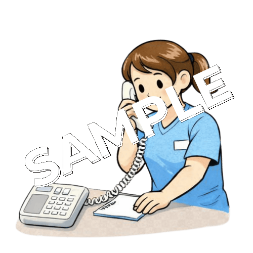 電話で患者の予約を受ける女性柔道整復師のイラスト