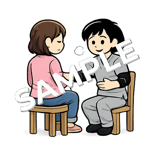 患者に腹式呼吸を指導する女性理学療法士のイラスト