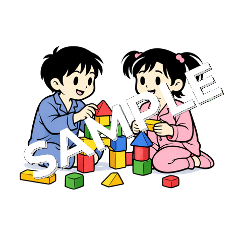 患者2人が積み木で遊ぶ（子供男女）イラスト