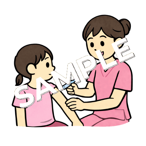 女の子の患者に予防接種をする女性看護師のイラスト
