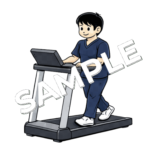 トレッドミルの上を歩いている男性理学療法士のイラスト