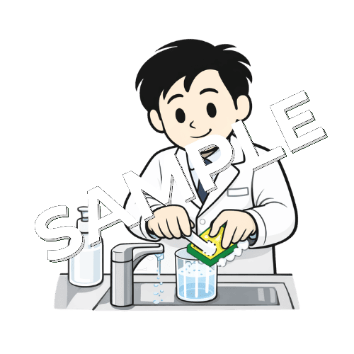 ヘラを洗う男性薬剤師のイラスト