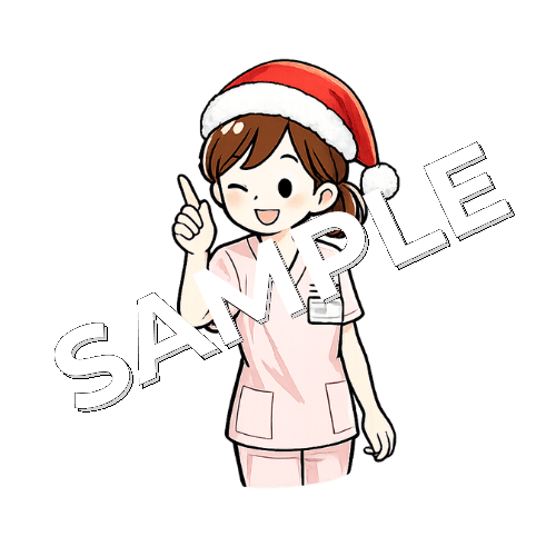 サンタクロースの帽子をかぶる女性看護師のイラスト