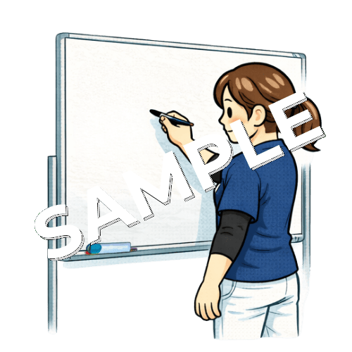 ホワイトボードに書き込んでいる女性柔道整復師のイラスト