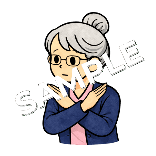 胸の前で×ポーズをするベテラン女性看護師のイラスト