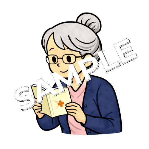 お薬手帳を確認するベテラン女性看護師のイラスト