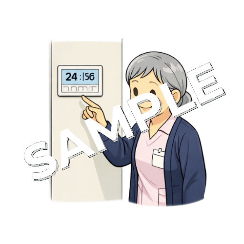 病棟の温湿度計を確認するベテラン女性看護師のイラスト