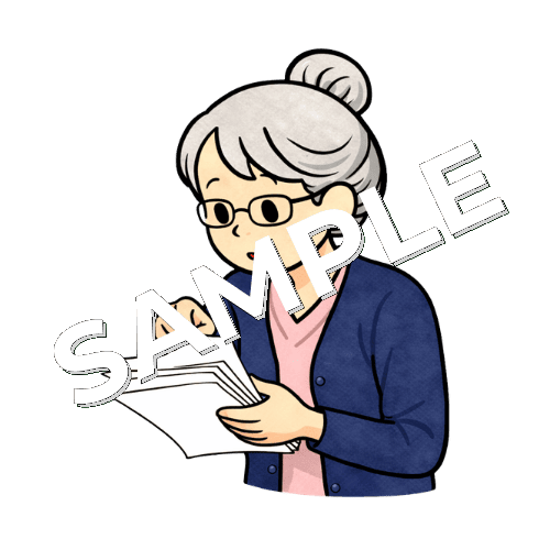 資料を数えるベテラン女性看護師のイラスト