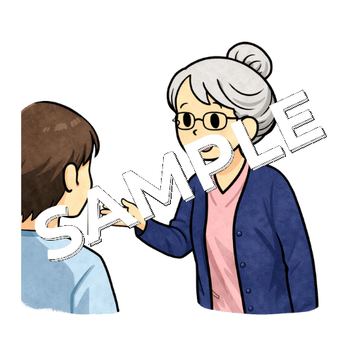 患者を面談室へ案内するベテラン女性看護師のイラスト