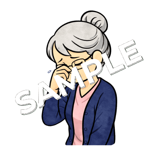 涙をこらえるベテラン女性看護師のイラスト