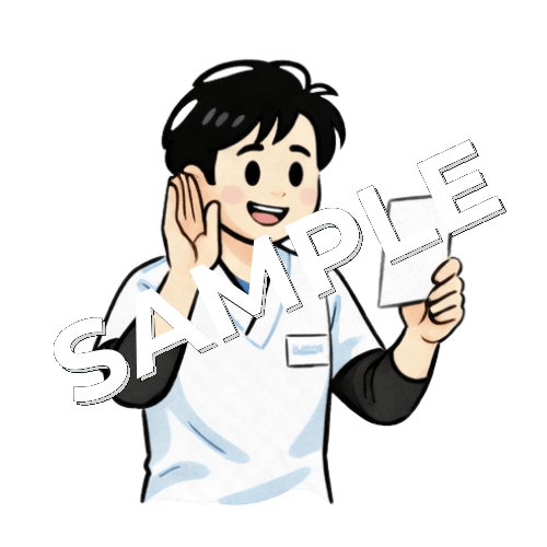 カードを持って手を挙げている男性言語聴覚士のイラスト