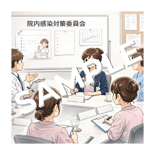 病棟の院内感染対策委員会に参加するベテラン女性看護師のイラスト