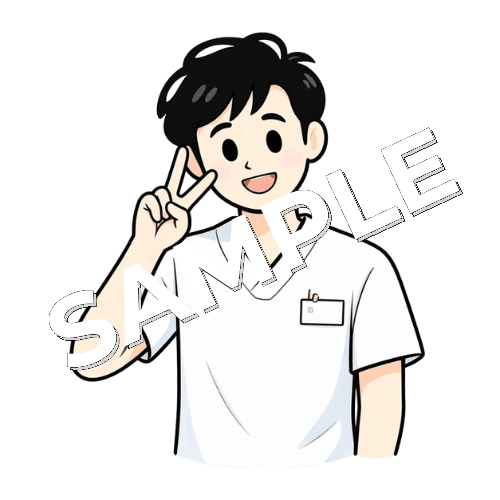 ピースサインをする男性言語聴覚士のイラスト