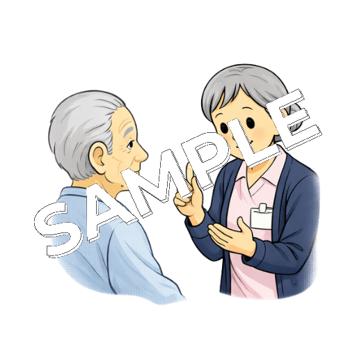 患者に座薬を説明するベテラン女性看護師のイラスト