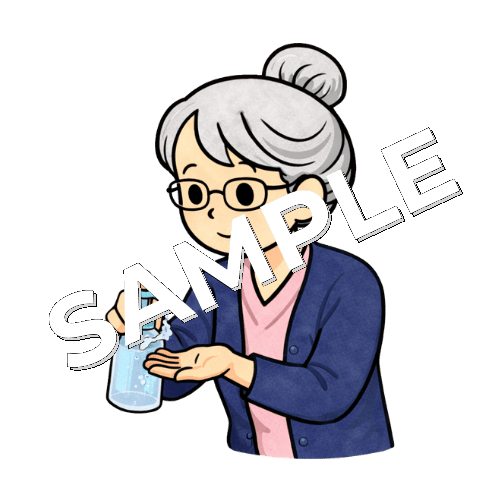 手を消毒するベテラン女性看護師のイラスト