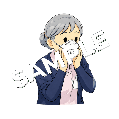 N95マスクのフィットテストをするベテラン女性看護師のイラスト