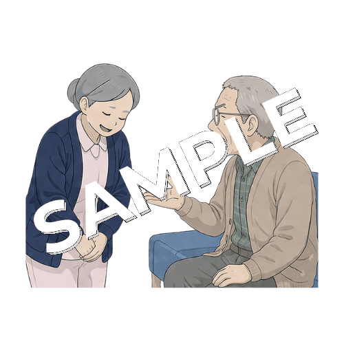 クレームを言う高齢患者に謝るベテラン女性看護師のイラスト