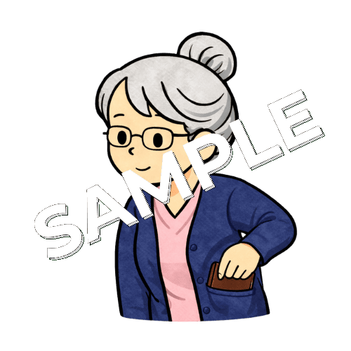 スクラブのポケットに物を入れるベテラン女性看護師のイラスト