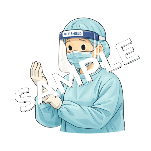 防護服（PPE）を装着するベテラン女性看護師のイラスト