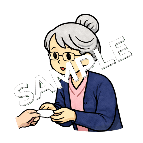 診察券を受け取るベテラン女性看護師のイラスト