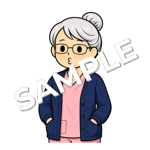 うの口の形をするベテラン女性看護師のイラスト