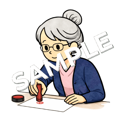印鑑を押すベテラン女性看護師のイラスト
