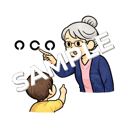 小児患者の視力検査をするベテラン女性看護師のイラスト