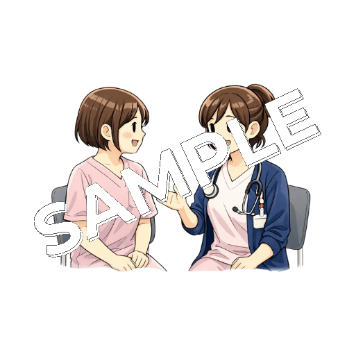 2人で座って会話するベテラン女性看護師のイラスト