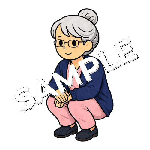 しゃがむベテラン女性看護師のイラスト