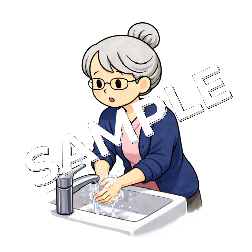 手を洗うベテラン女性看護師のイラスト