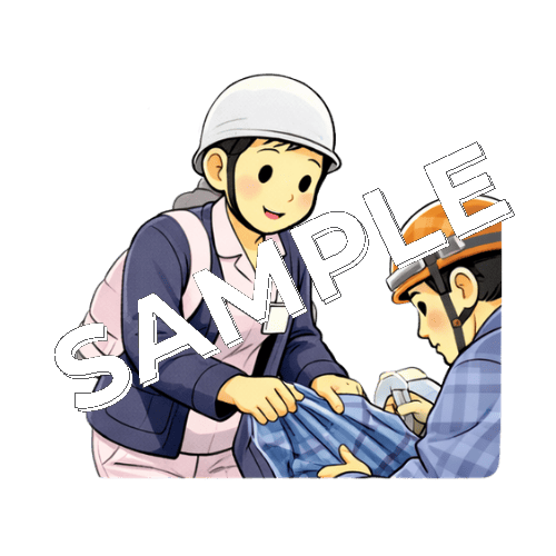 災害時にヘルメットを被って行動するベテラン女性看護師のイラスト