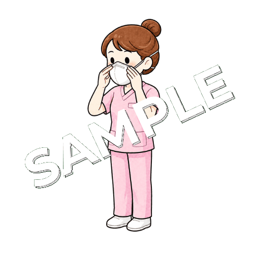 N95マスクのフィットテストをする女性看護師のイラスト