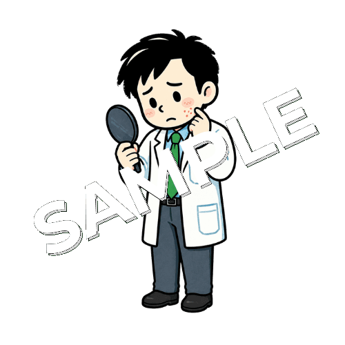 肌荒れを気にする男性薬剤師のイラスト