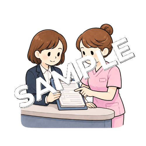 看護クラーク（病棟事務）と入院書類を確認する女性看護師のイラスト
