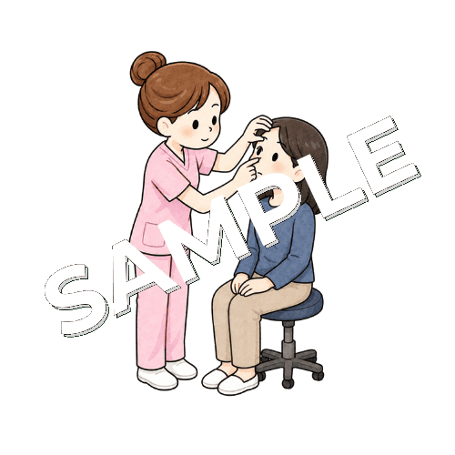 患者の瞼をめくって貧血を確認する女性看護師のイラスト