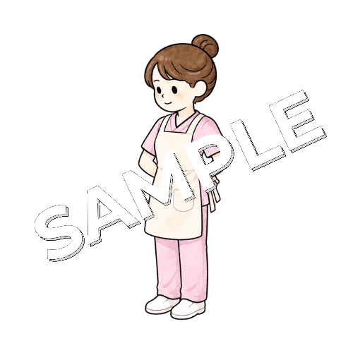 エプロンの紐を後ろで結ぶ女性看護師のイラスト