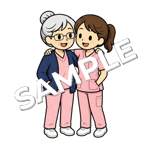 2人で肩を組むベテラン女性看護師のイラスト