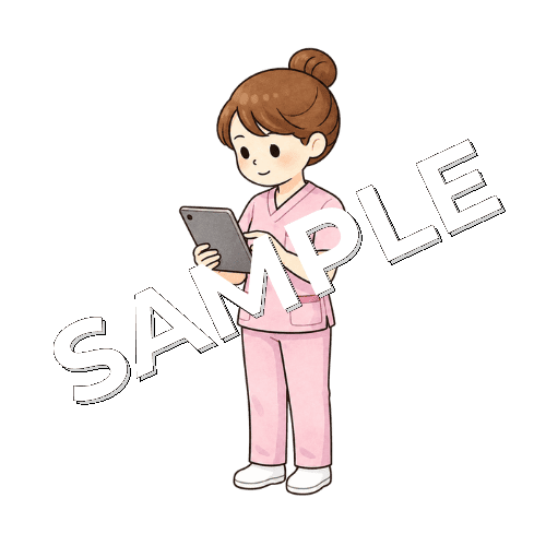 タブレットを見る女性看護師のイラスト